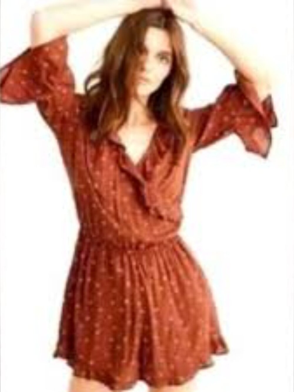 Abercrombie & Fitch Orange Speckled Wrap Romper Women's Size Medium - Picture 2 of 6